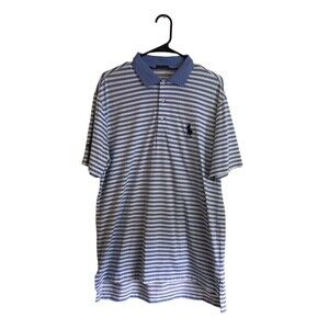 Performance AJGA Polo Men's Size Medium Shirt Striped Blue White Big Pony